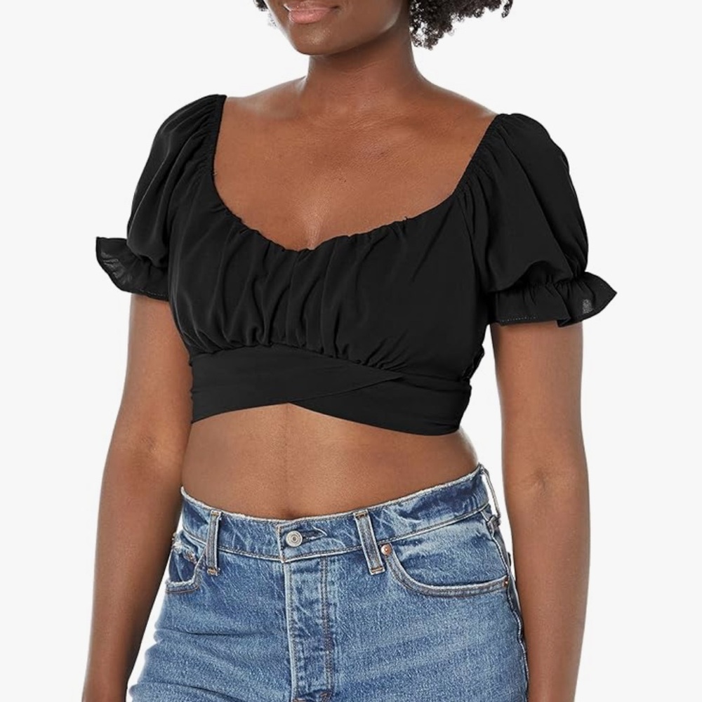 Black Off Shoulder Ruffle Crop Top